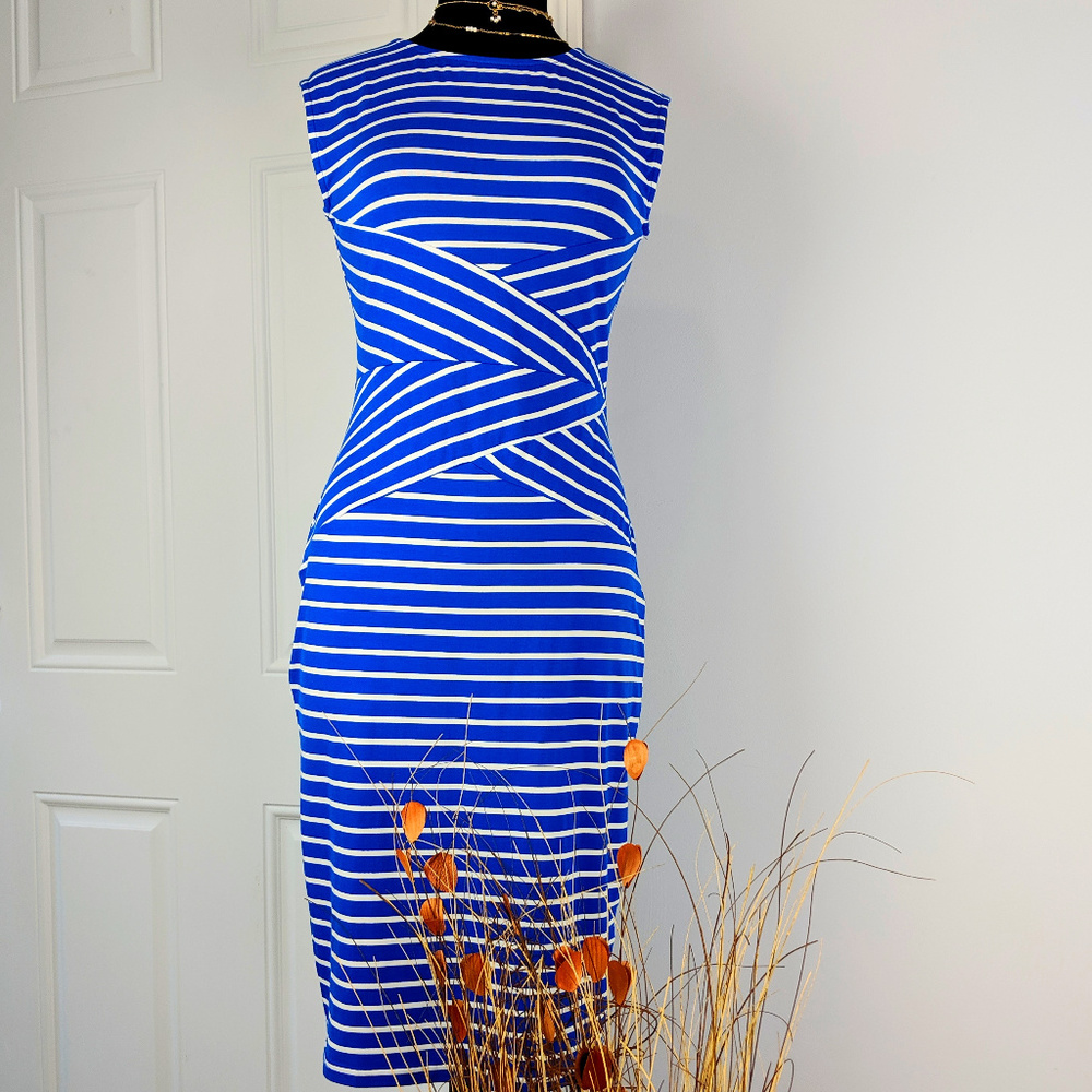 VIWENNI Blue striped Midi Dress Sz L